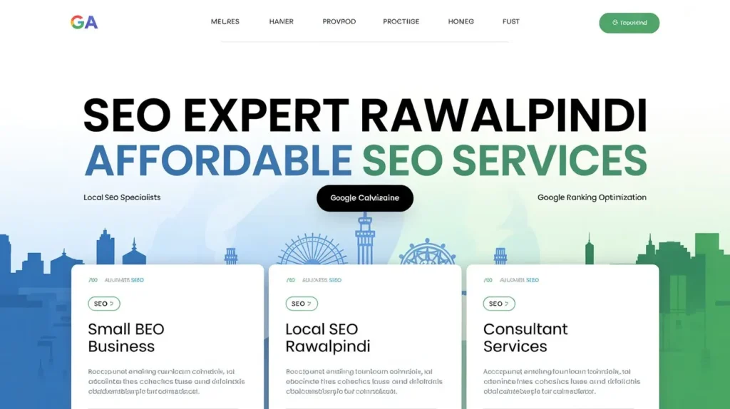 SEO Expert Rawalpindi: What PKR 30,000 Gets Your Small Business in 2026 SEO expert Rawalpindi affordable SEO services website layout with local SEO, consultant services, and business optimization features
