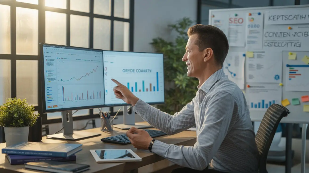 seo consultant analyzing website traffic data on dashboard to grow online visibility