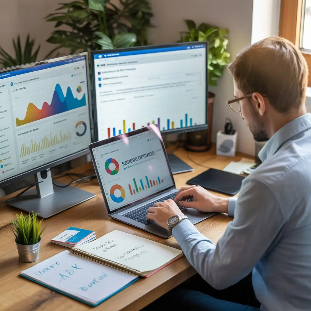 Hire SEO Expert for Small Business : Honest Guide 2026 SEO expert analyzing website performance using data dashboards and analytics tools