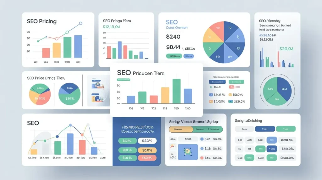 How Much Does SEO Cost in 2026 ? SEO pricing analytics dashboard with charts and graphs comparing different SEO service costs and marketing performance data.