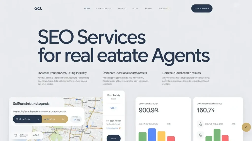 seo services for real estate agents landing page showing property listing visibility and analytics