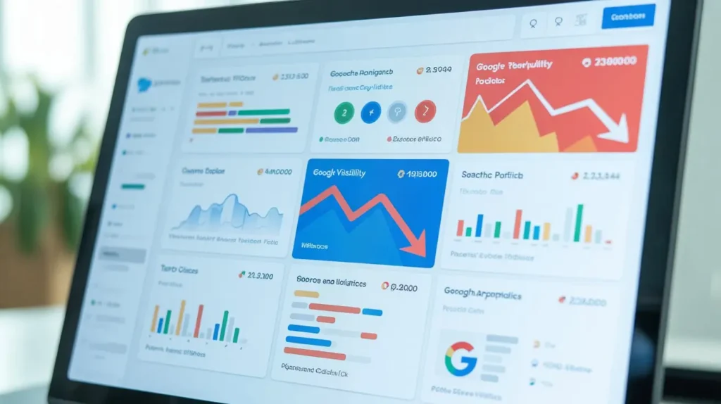 Website is not showing on Google search results displayed on a desktop monitor with SEO analytics dashboard