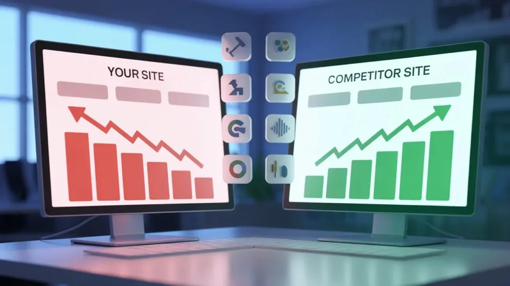 Why Does My Competitor Rank Higher on Google Than Me ,And How to Fix It in 2026 Comparison of your website losing rankings versus competitor site gaining visibility on Google with better SEO tools and optimization