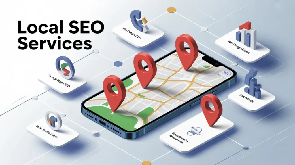 Local SEO strategy showing multiple Google Maps pins and ranking signals for small business near me in Islamabad