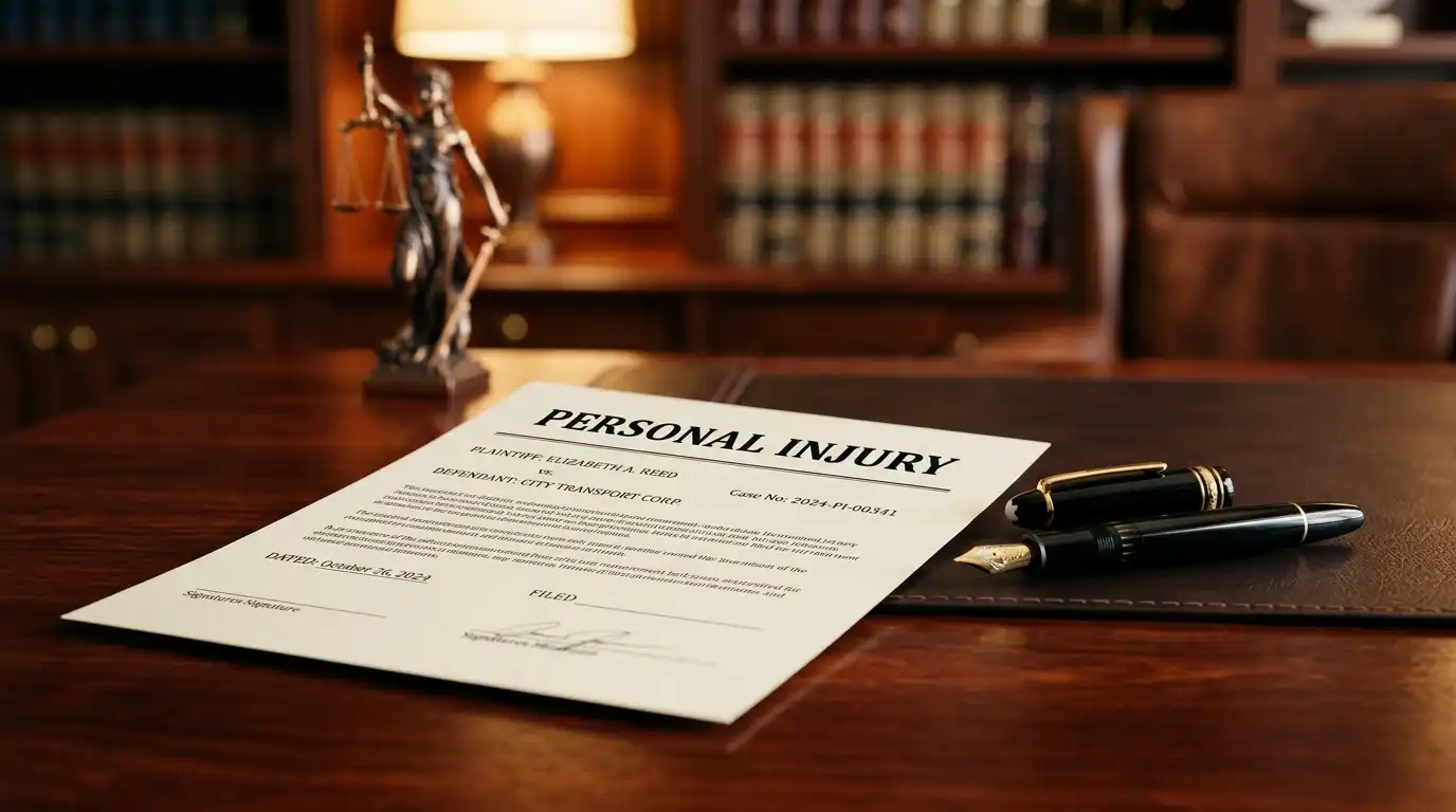 Personal injury legal document on a law office desk
