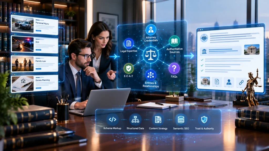 Attorney SEO specialist optimizing legal content for AEO and AI search visibility