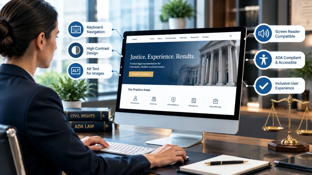 Custom law firm website design with ADA accessibility features for attorneys