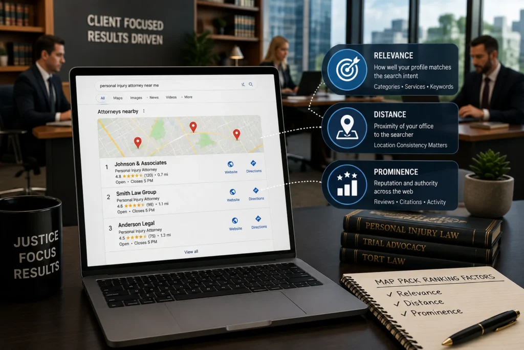 GBP optimization for law firms to improve Google Map Pack ranking and local search visibility