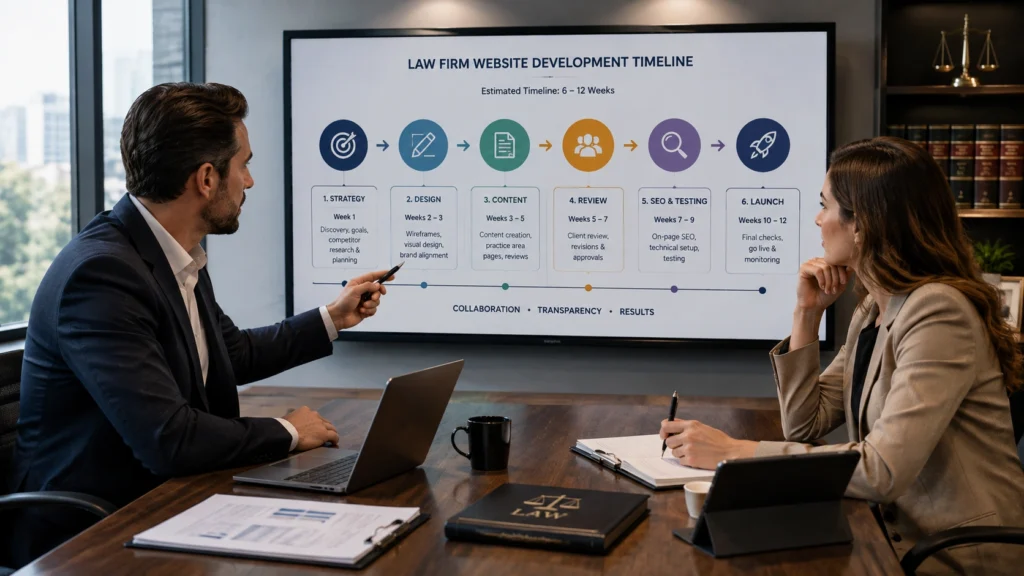 Legal website design agency planning a law firm website development timeline